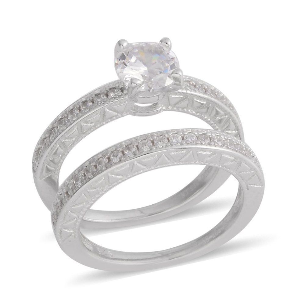 Sterling Silver Set of 2 Ring (Size 6) TGW 2.18 ct